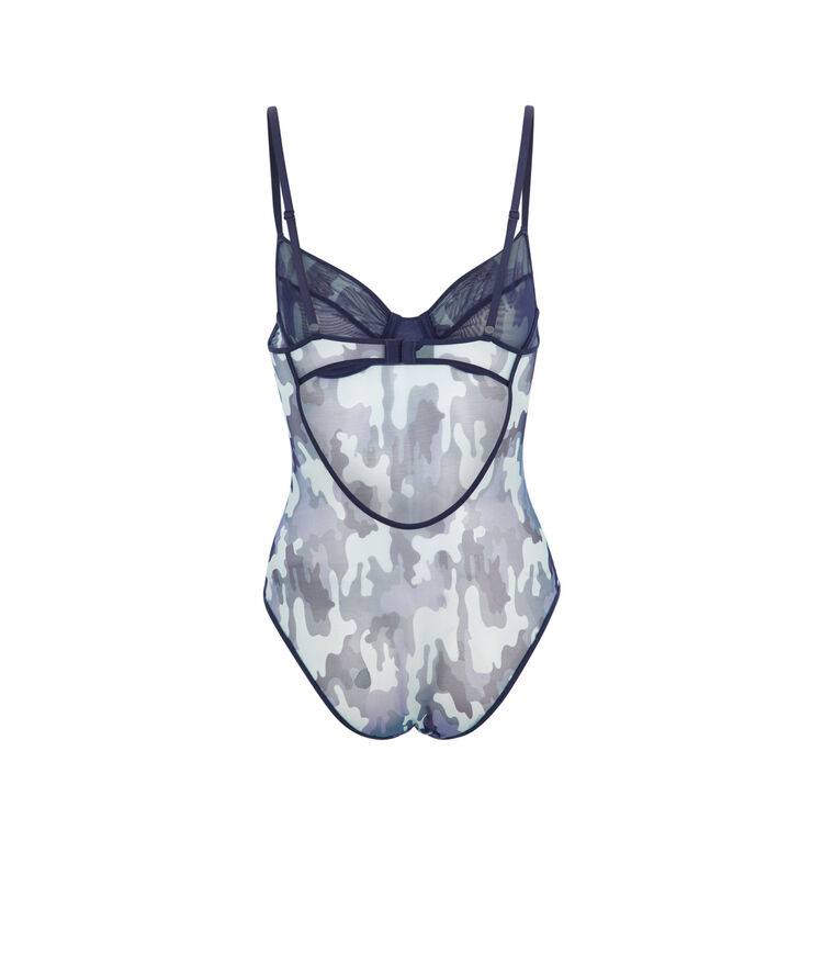Body de tul estampado con camuflaje camistreetiz azul.