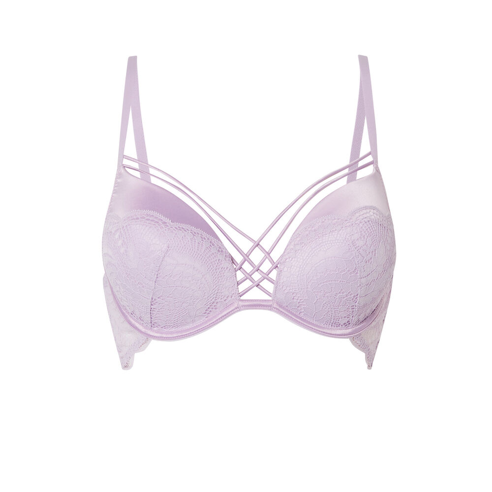 Sujetador push-up de encaje con cintas satinadas - lila morado.