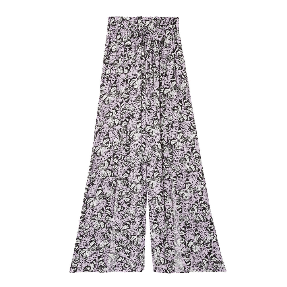 Pantalón ancho abierto con estampados de mariposas - morado violeta.