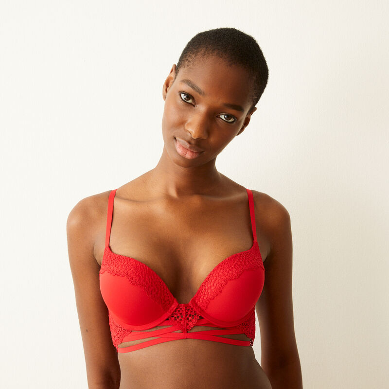 Sujetador ultra push-up con encaje y cintas - rojo Sujetador ultra push-up con encaje y cintas - rojo;