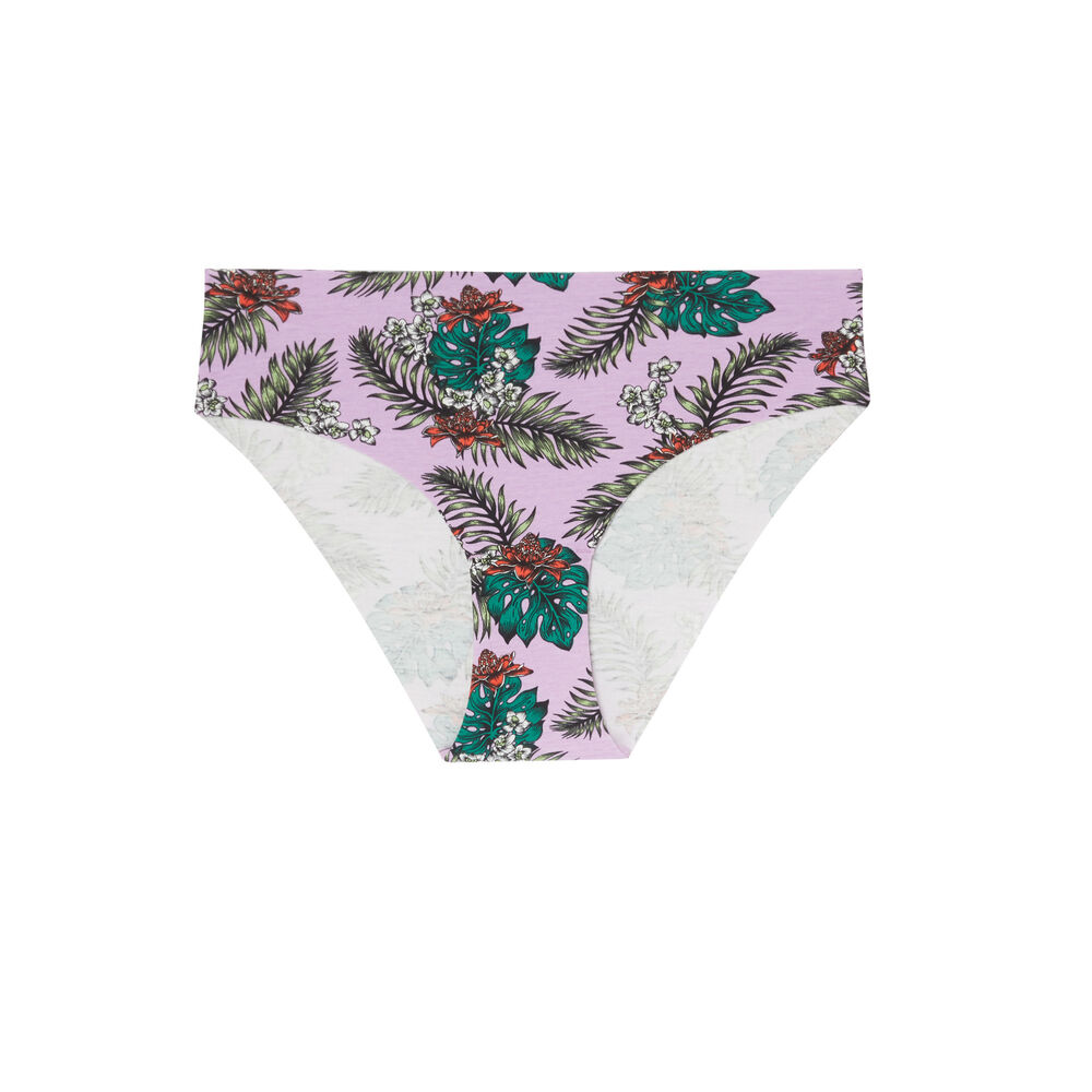 Braguita tanga de algodón con motivos tropicales - morado violeta.