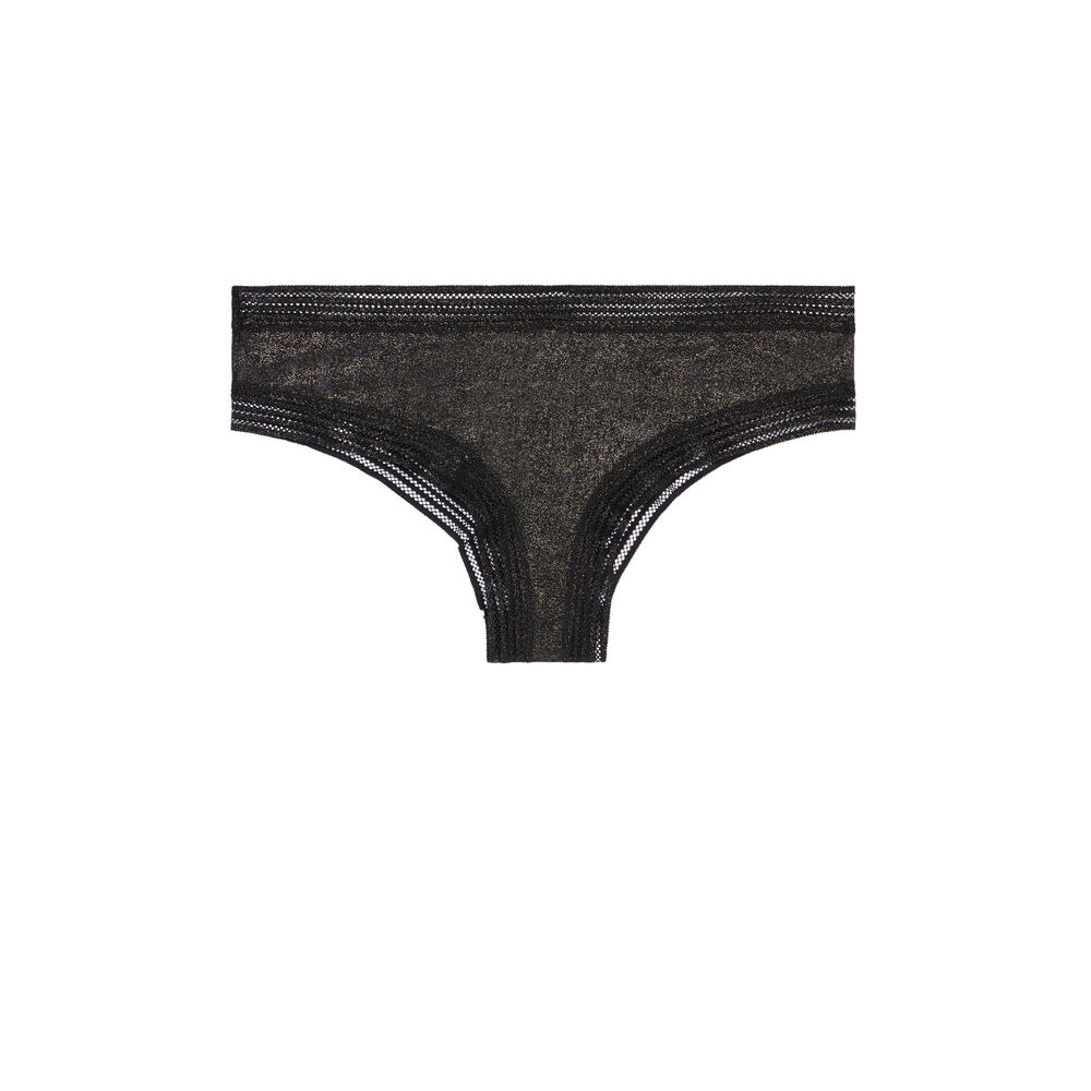 Braguita culotte de tejilla y tul - negro y dorado negro.