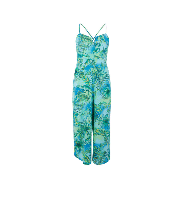 Mono con tirantes finos y estampado tropical - azul azul.