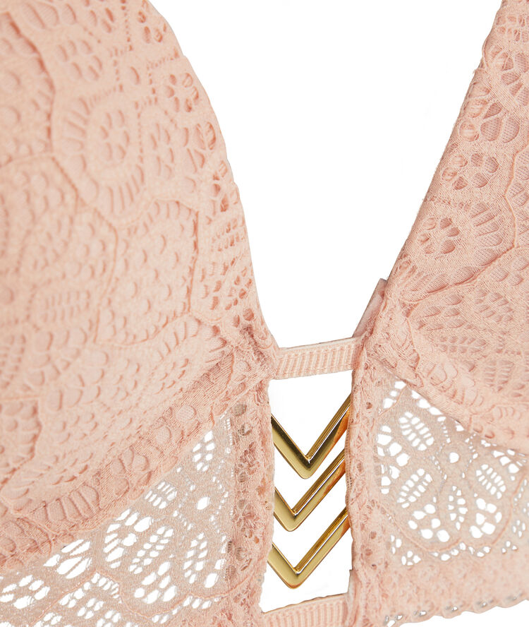 Sujetador corpiño push-up de encaje con detalle de joya ethnobiz rosa pastel.