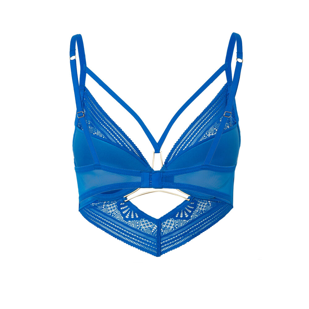 Sujetador push-up con detalles de lazos y joya - azul azul.