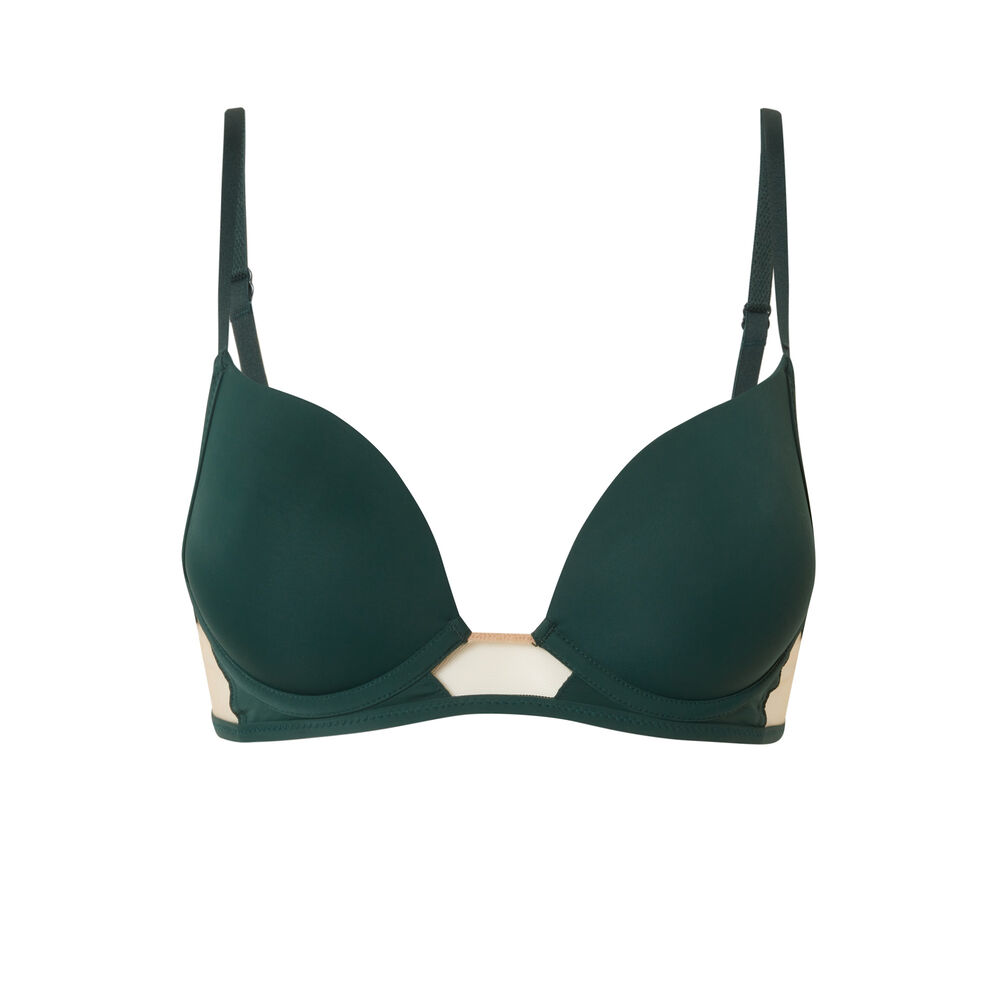 Sujetador push-up con insertos de tul y microfibra - verde pino verde.