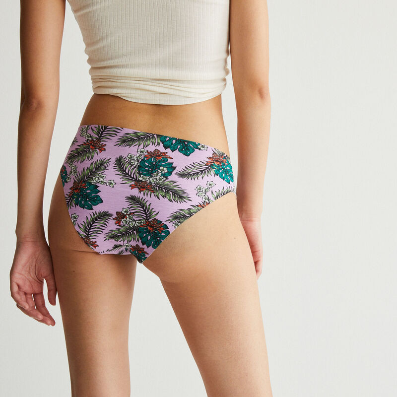 Braguita tanga de algodón con motivos tropicales - morado Braguita tanga de algodón con motivos tropicales - morado;