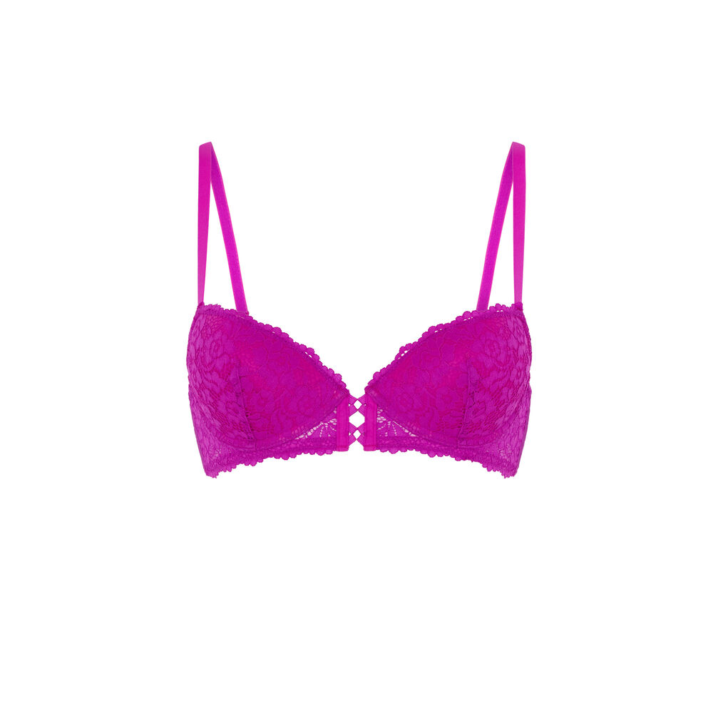 Sujetador push-up de encaje con flores - rosa rosa.