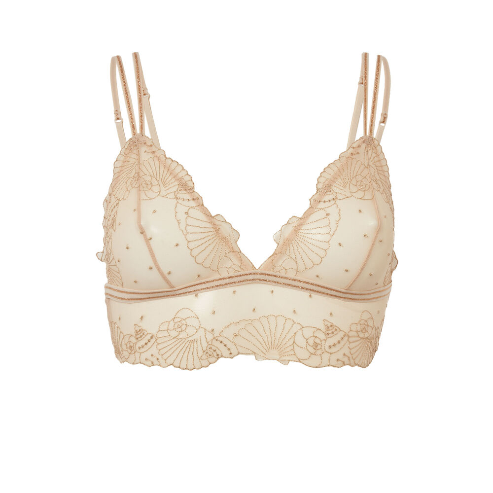 Sujetador de triángulo sin aros y con bordados - beige beige.