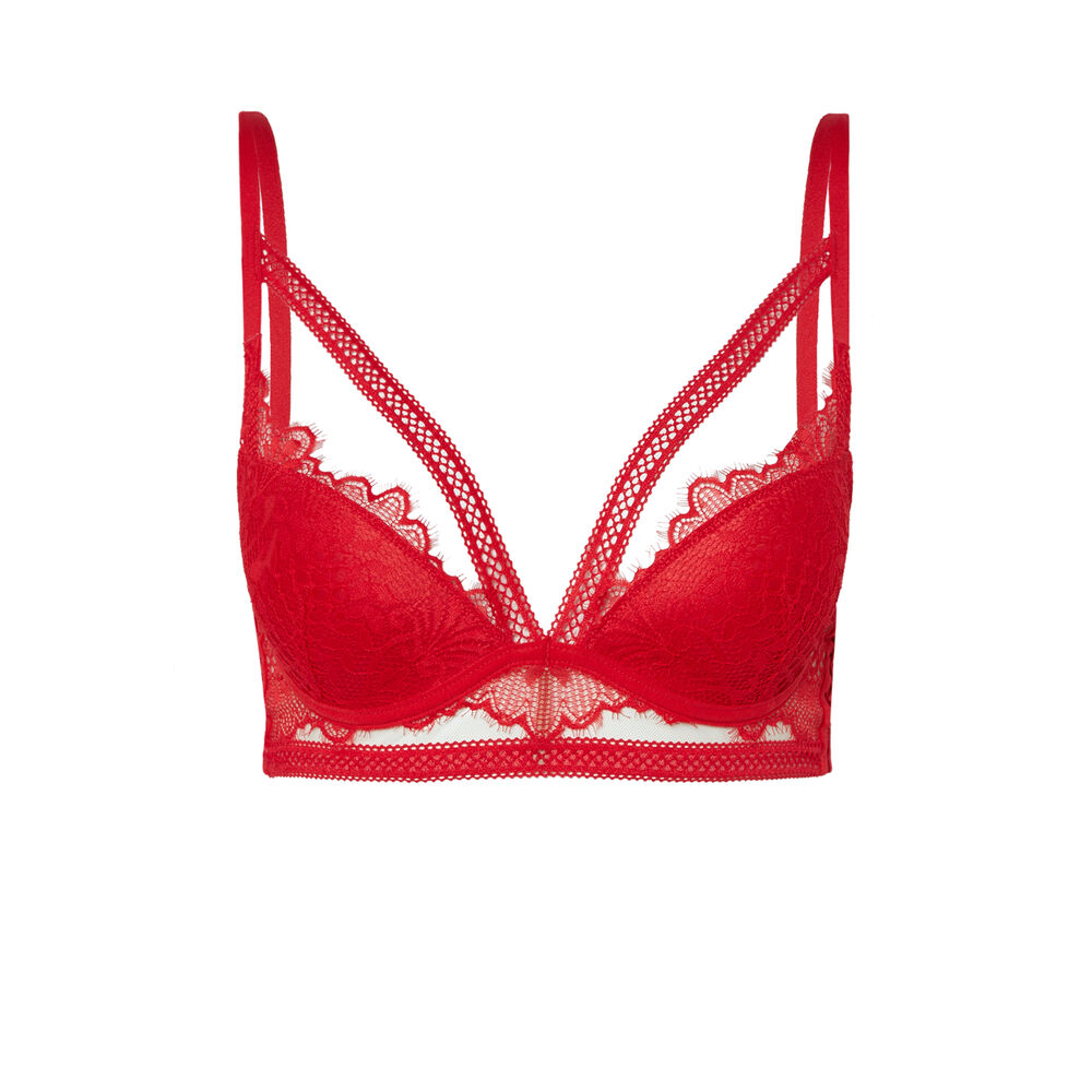 Sujetador ultra push-up con encaje calado y cintas - rojo rojo.