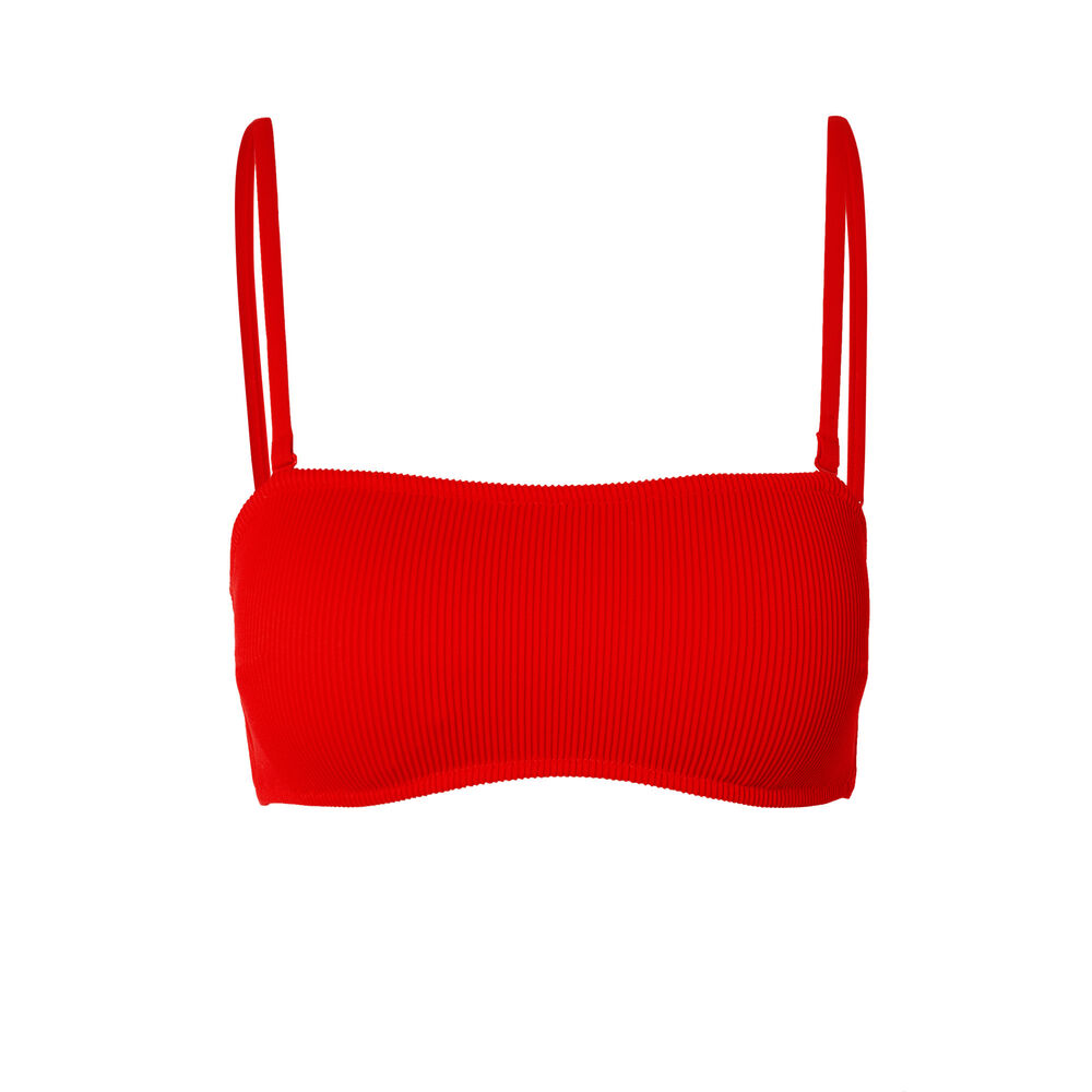 Parte de arriba de bikini bandeau gofrada - roja rojo.
