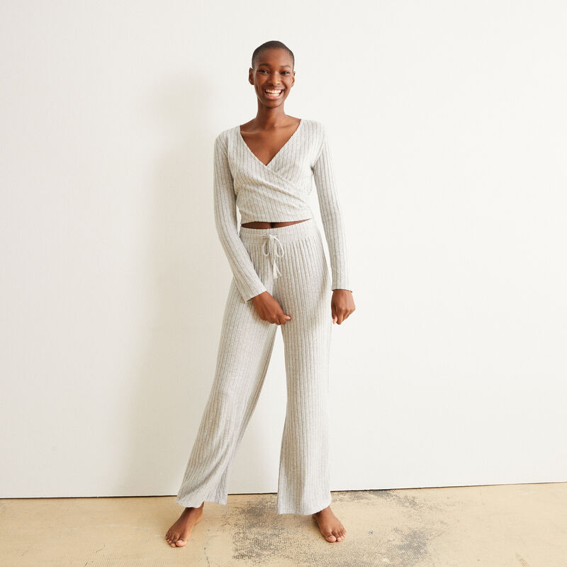 pantalón ancho con cordón para atar - gris pantalón ancho con cordón para atar - gris;