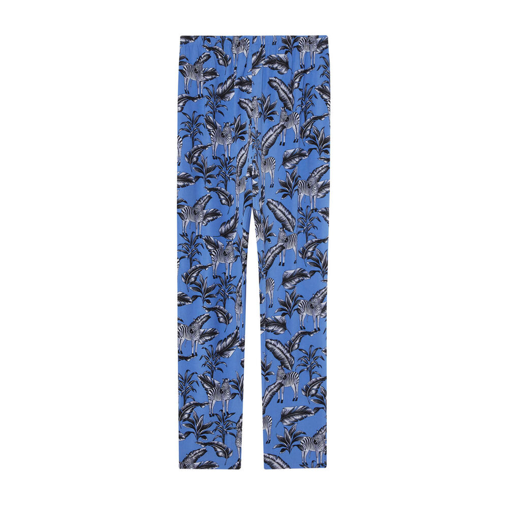 Pantalón fluido con motivos de plumas y cebras - morado morado.