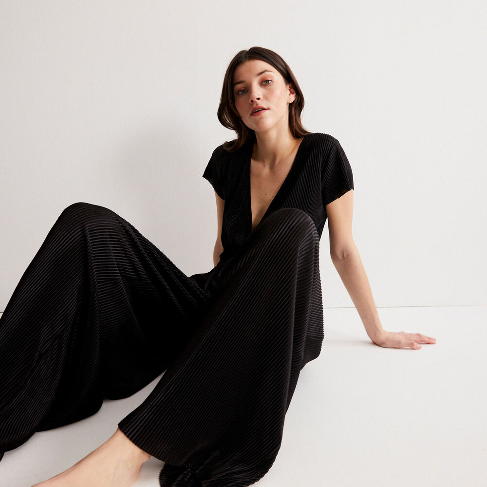 Pantalón plisado con elástico fruncido - negro negro.