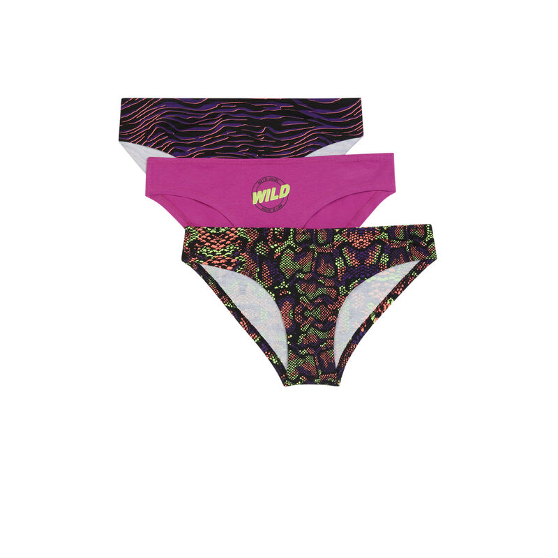 Juego de 3 braguitas con estampado de serpiente negro Juego de 3 braguitas con estampado de serpiente negro ;
