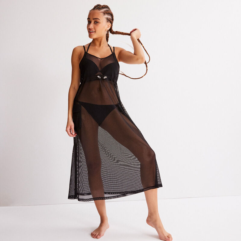 Vestido de tul transparente con detalle elástico - negro Vestido de tul transparente con detalle elástico - negro;