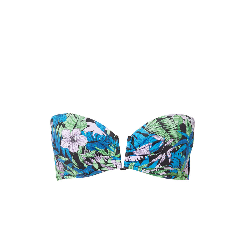 Parte de arriba de bikini bandeau con estampado tropical - negro negro.