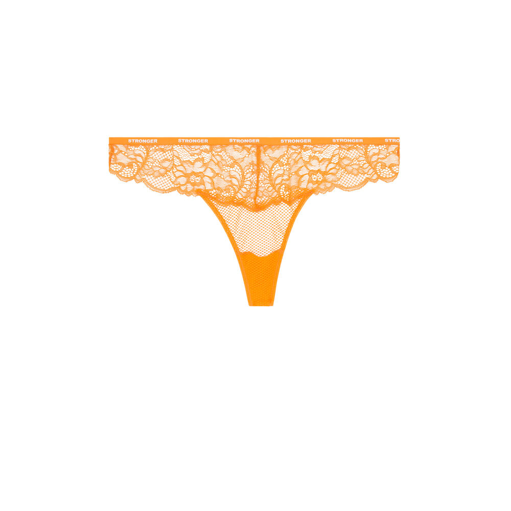 Braguita tanga de encaje con detalle adesiz orange.