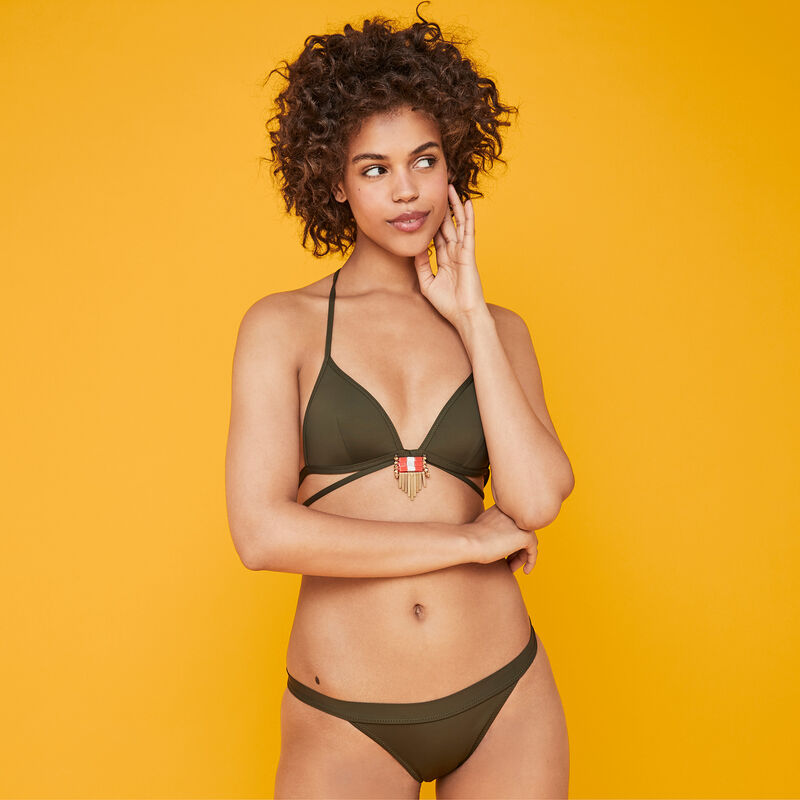 Parte de arriba de bikini triangular caqui sahariz Parte de arriba de bikini triangular caqui sahariz;