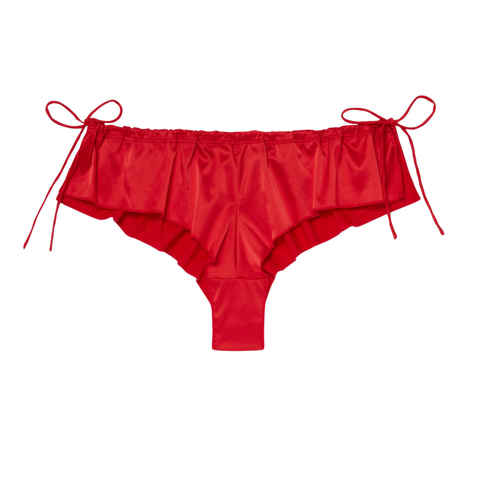 Shorts de satén con volante en las caderas con lazos - rojo rojo.