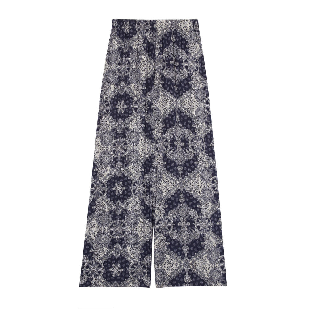 Pantalón de satén con motivos - azul azul.