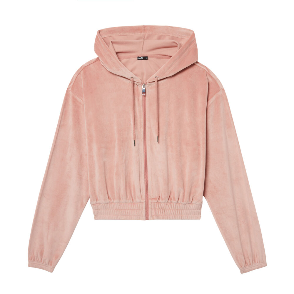 Chaqueta crop de terciopelo con talle elástico - rosa nude rosa.