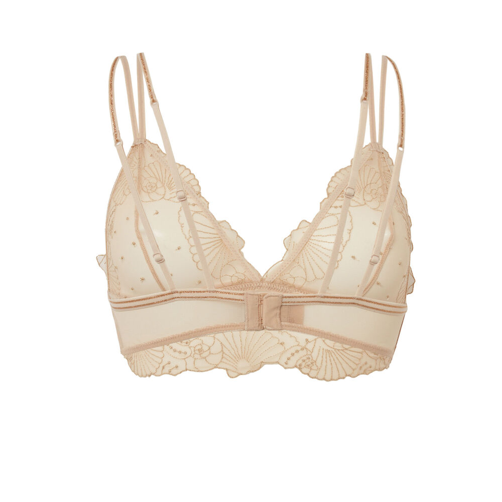 Sujetador de triángulo sin aros y con bordados - beige beige.