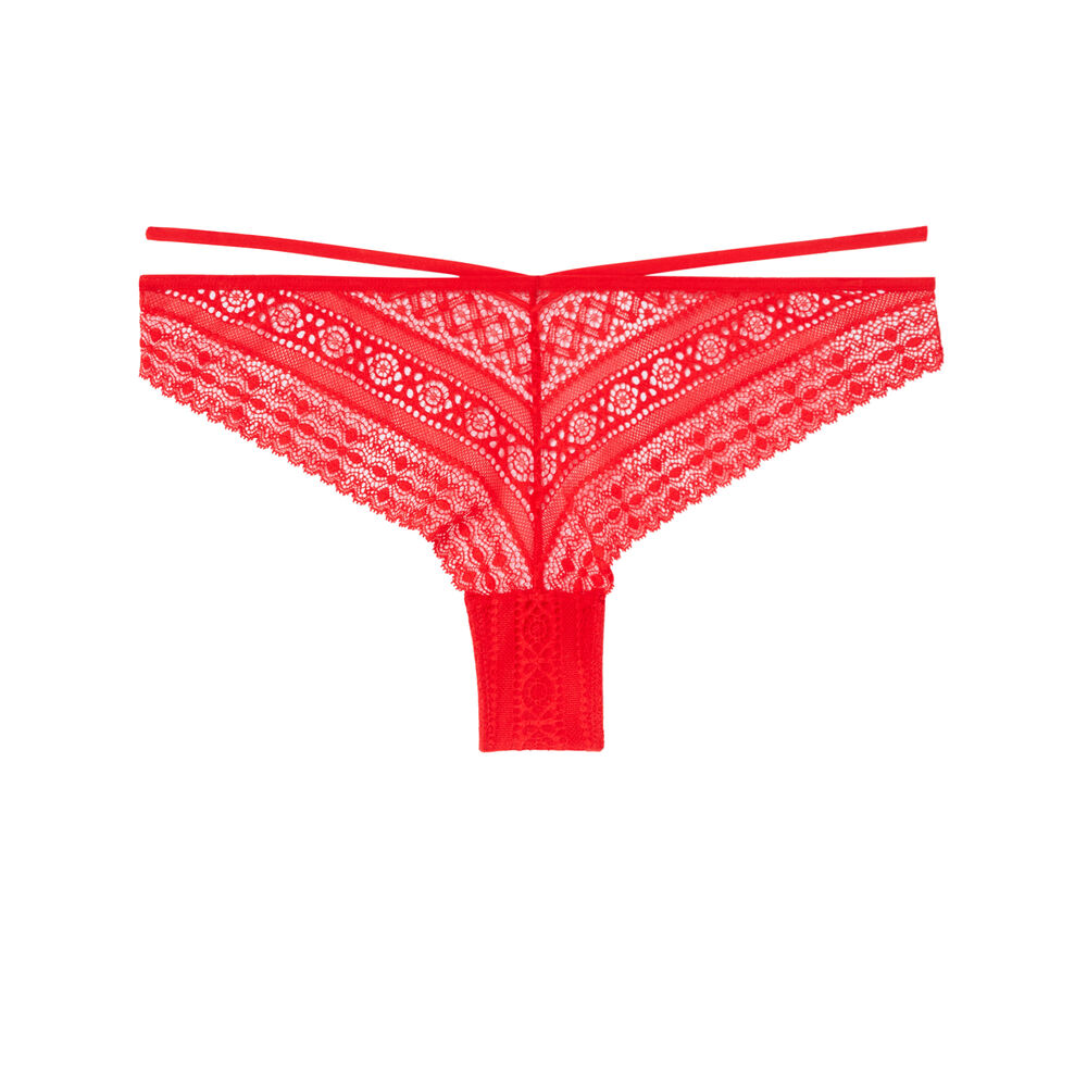 Braguita brasileña de encaje con detalle de cintas - rojo rojo.
