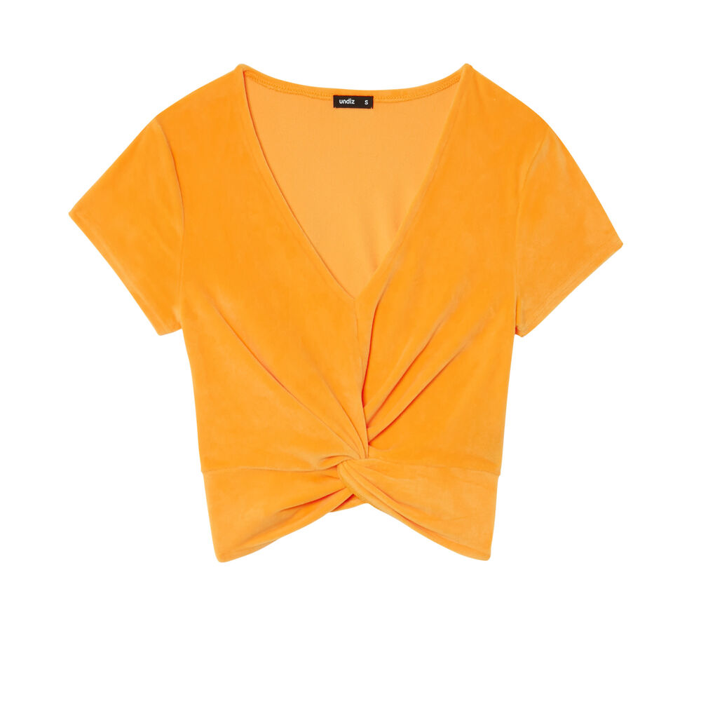 Top de manga corta de terciopelo con efecto anudado - naranja naranja.