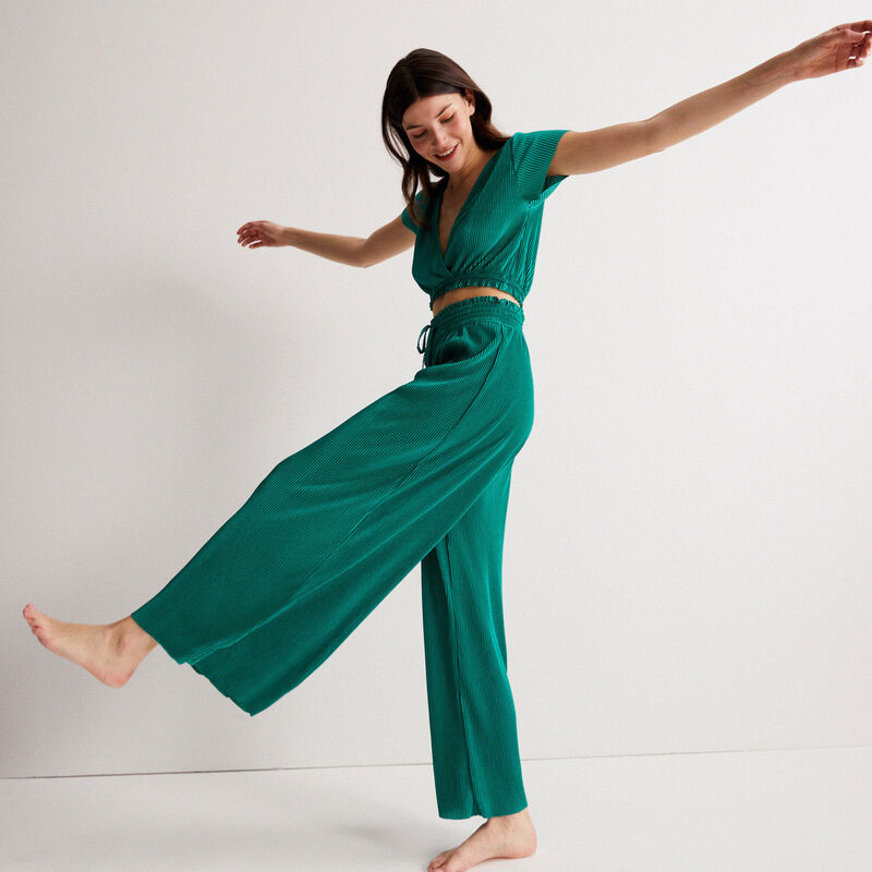 pantalón plisado con elástico fruncido - verde pantalón plisado con elástico fruncido - verde;