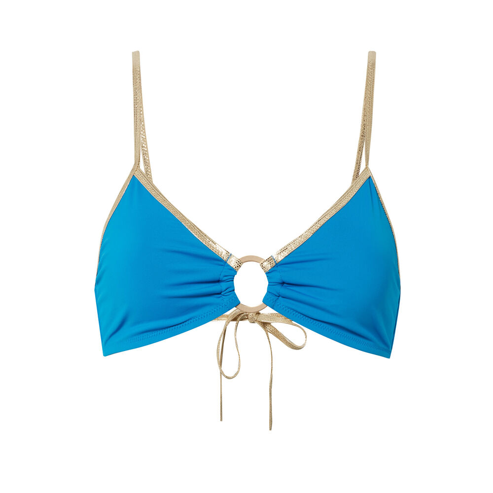 Parte de arriba de bikini sujetador con detalle de anilla dorada - azul azul.