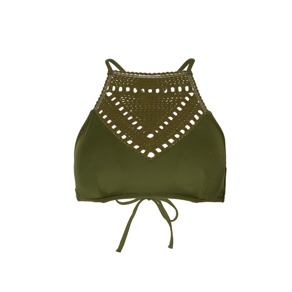 Parte de arriba de bikini sujetador efecto broderie - caqui verde.
