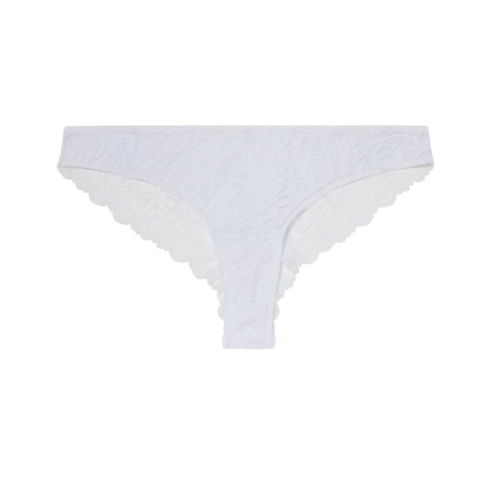 Braguita brasileña de encaje con lazo - blanca blanco.