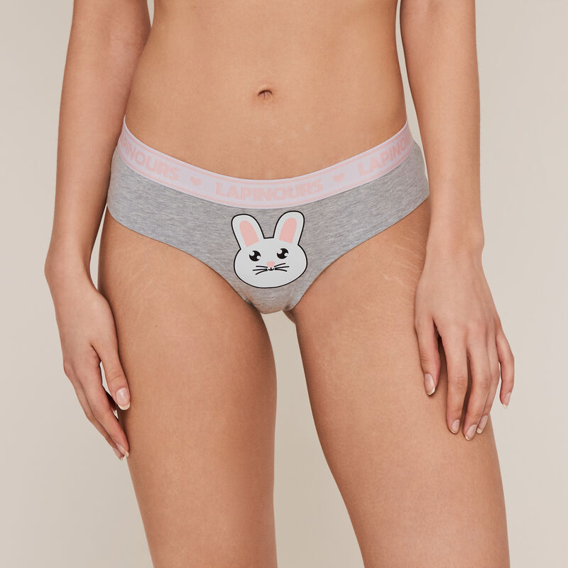 Braguita culotte de algodón con estampado de conejito - gris Braguita culotte de algodón con estampado de conejito - gris;
