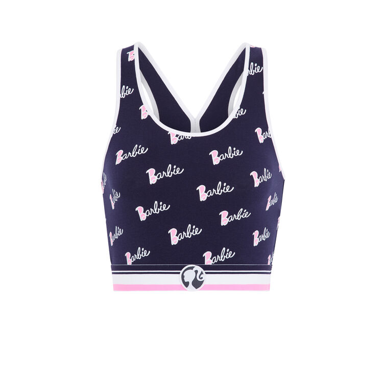Top sujetador con estampado de logo de barbie chambarbiz azul marino.