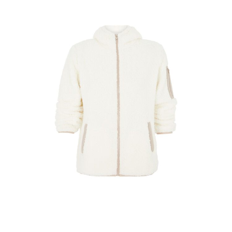 Chaqueta polar con capucha borgiz blanco roto.