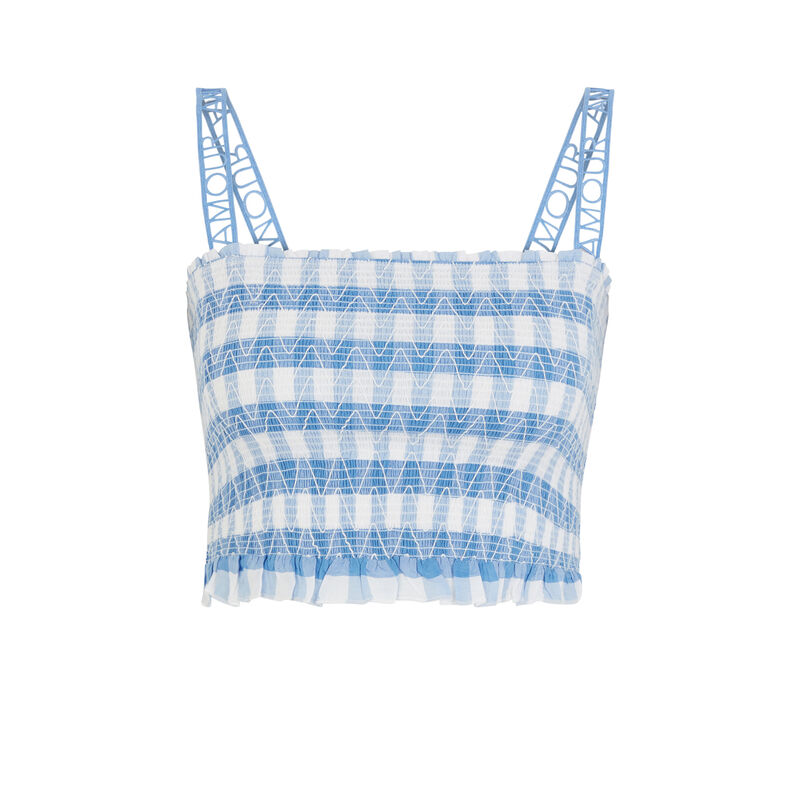 Top de cuadros con bordados - azul Top de cuadros con bordados - azul;