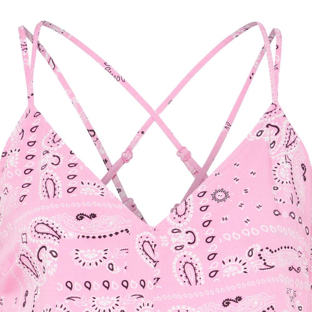 Mono corto con finos tirantes y estampado de bandana - rosa rosa.