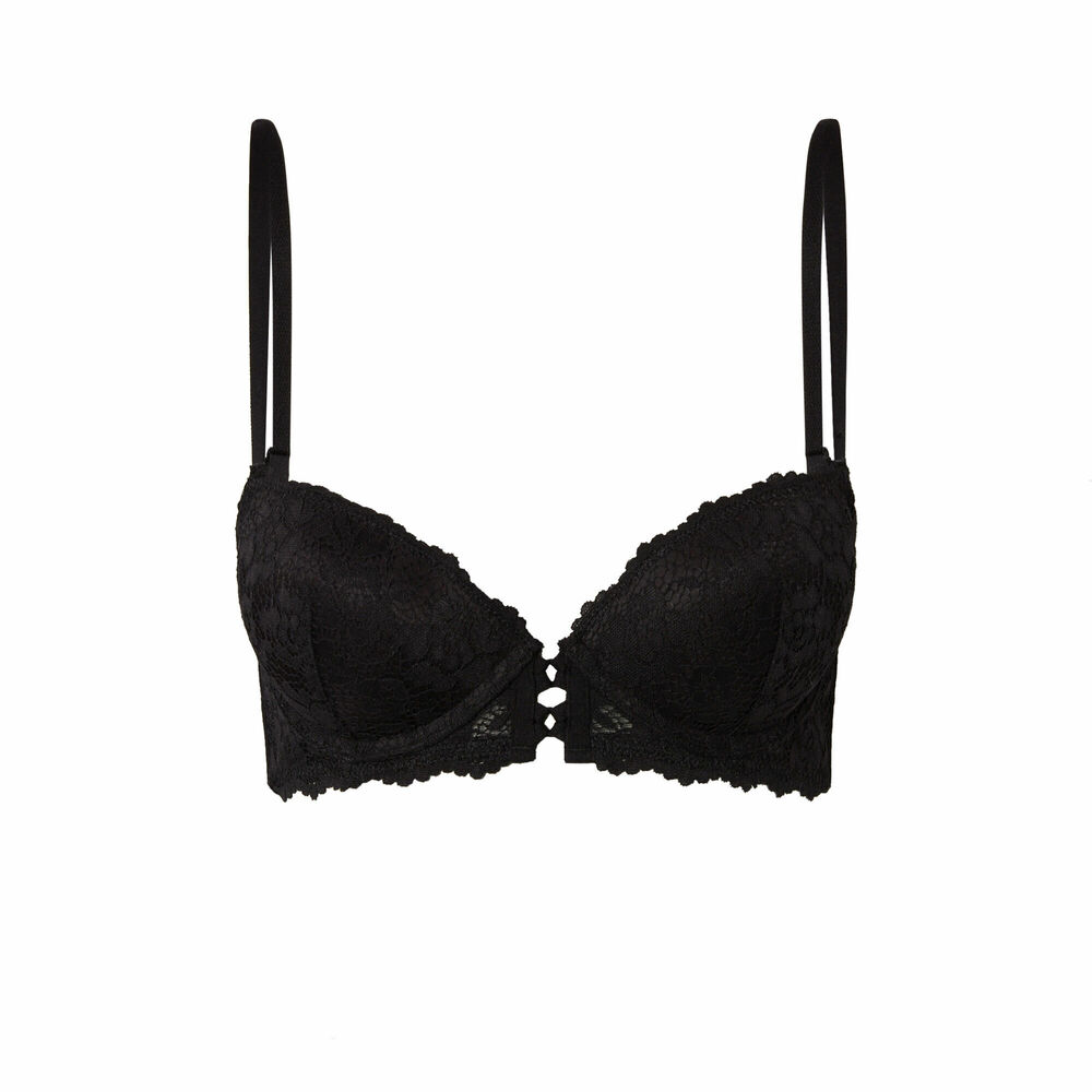 Sujetador push-up de encaje con flores - negro negro.