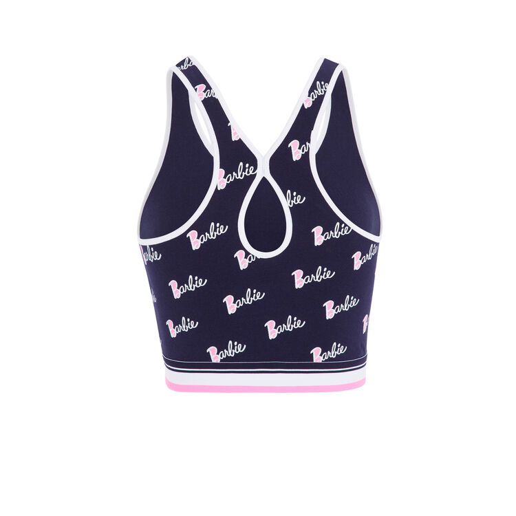 Top sujetador con estampado de logo de barbie chambarbiz azul marino.