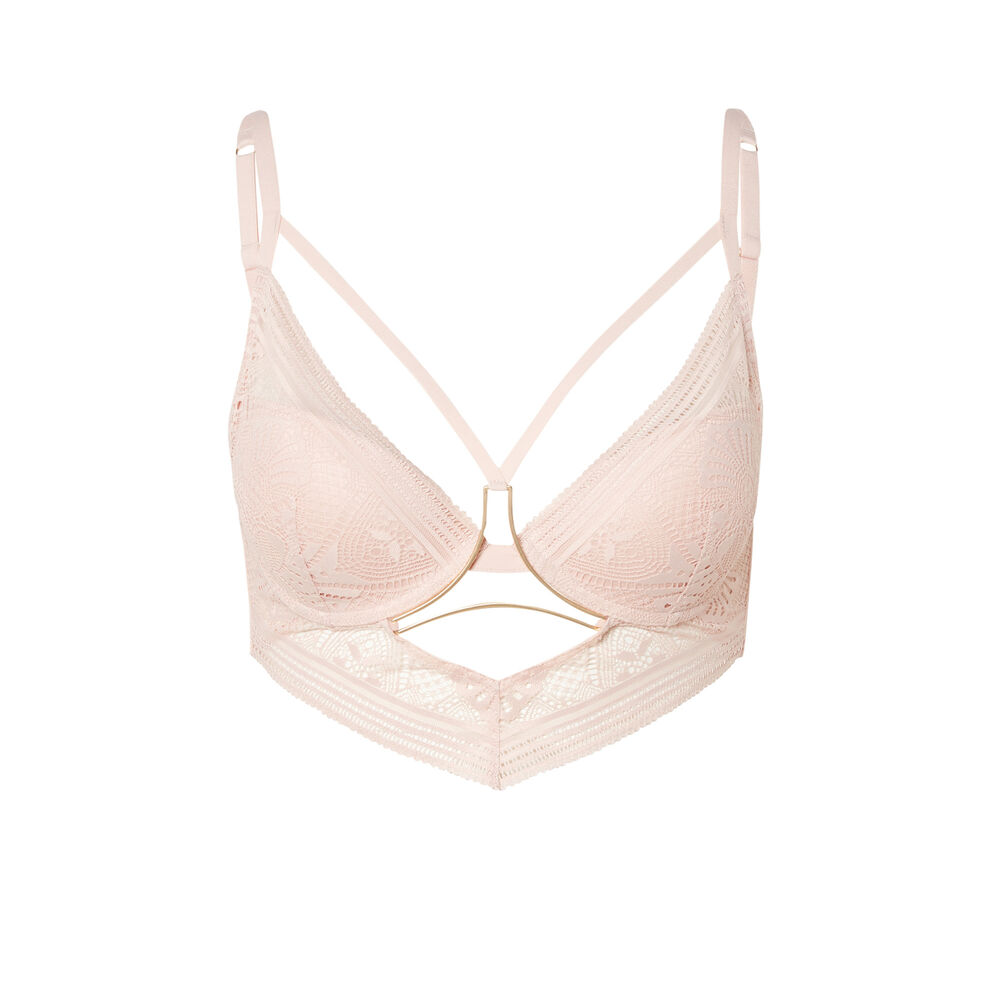 Sujetador push-up con detalles de lazos y joya - rosa nude rosa.