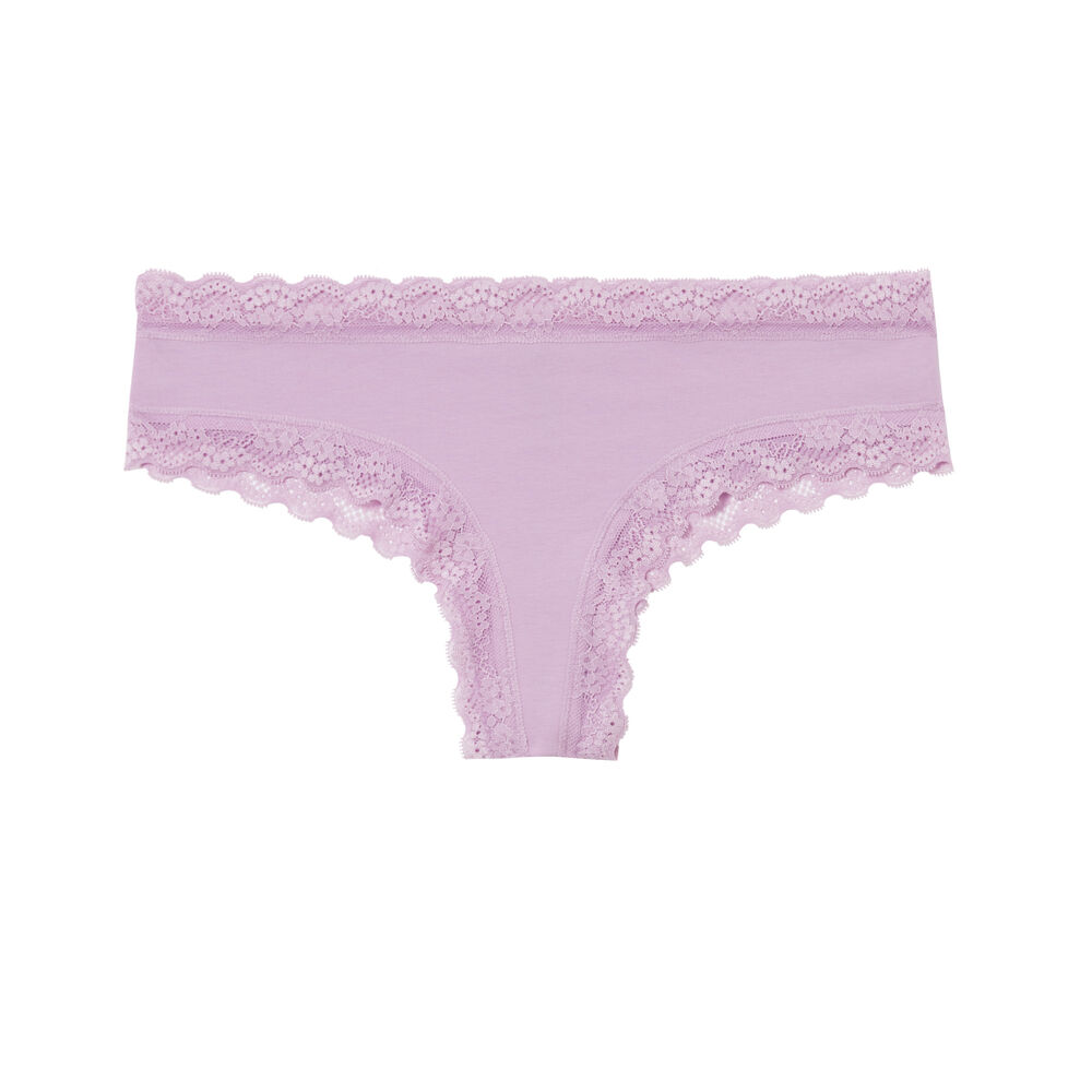 Braguita culotte de algodón liso y encaje - lila morado.