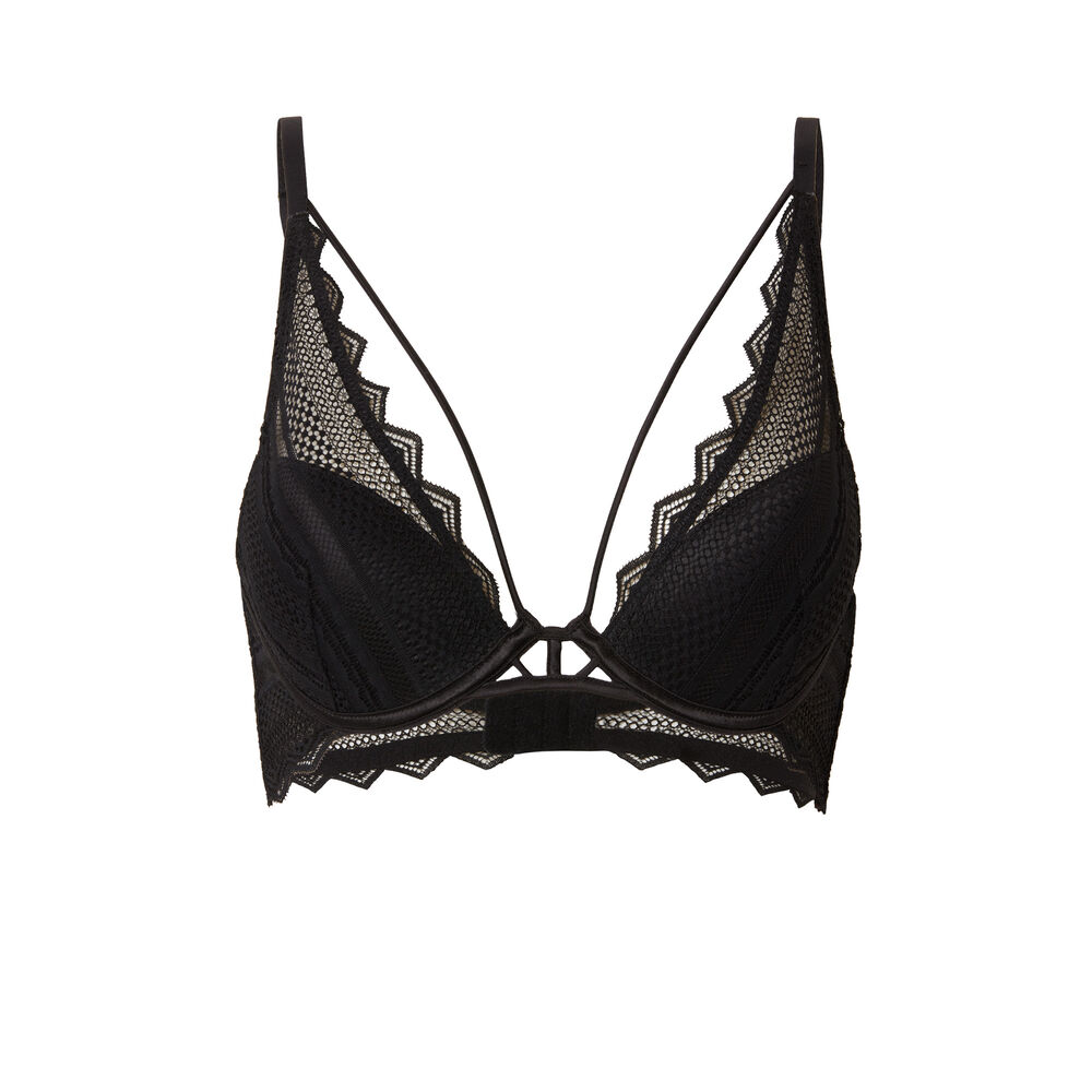 Sujetador push-up calado con cintas caladas - negro negro.