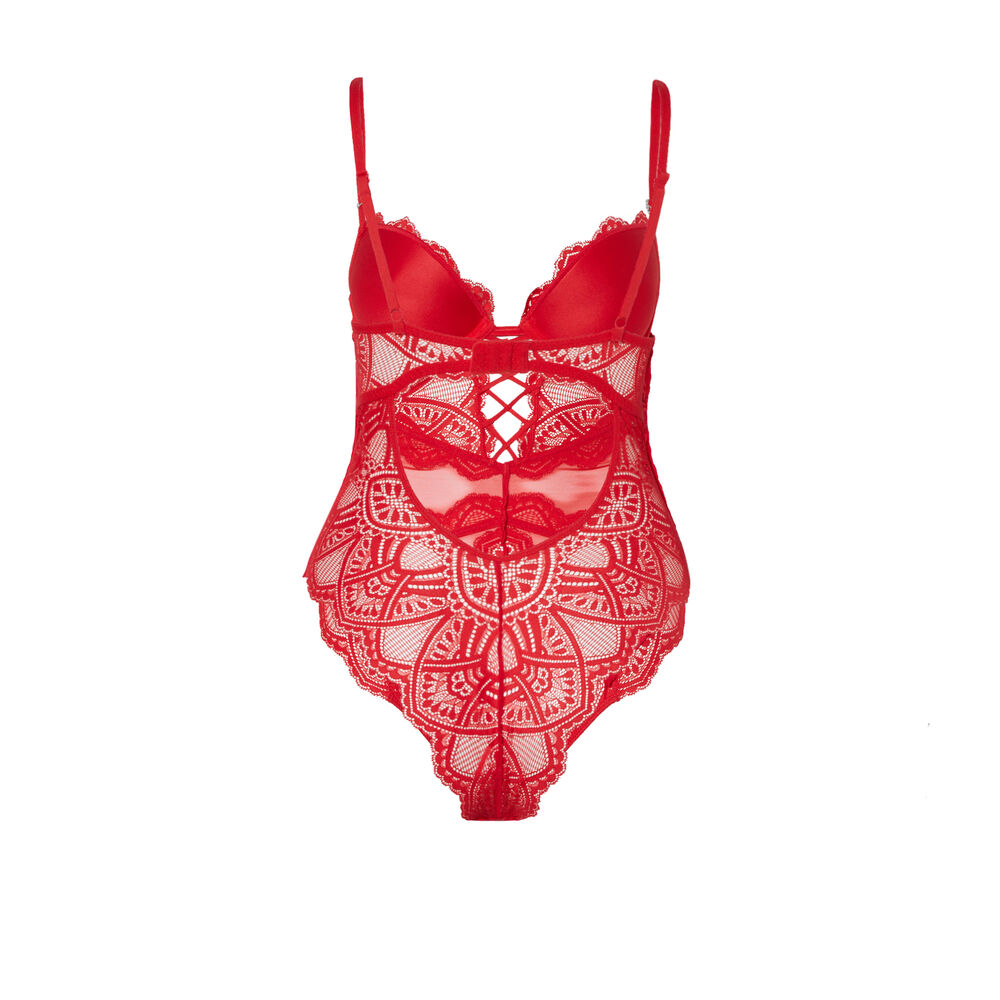 Body push-up de rejilla y encaje - rojo rojo.