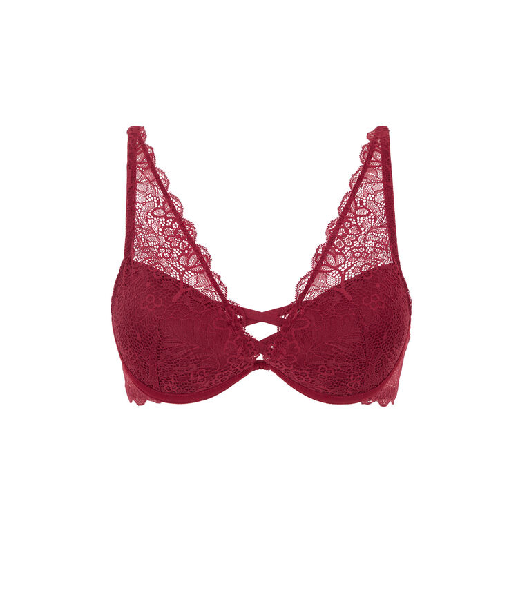 Sujetador fular push-up de encaje amoriz burdeos.