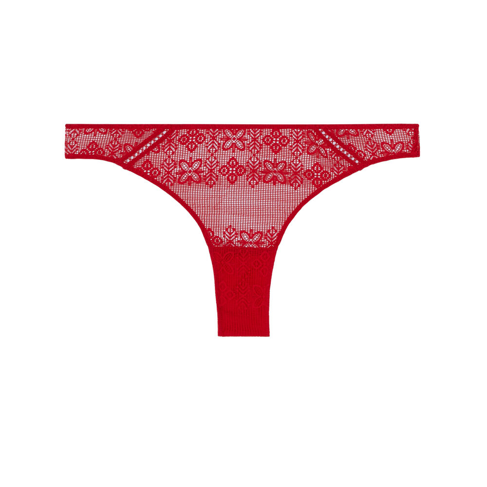 Braguita brasileña de encaje con detalle de cadena dorada - roja rojo.