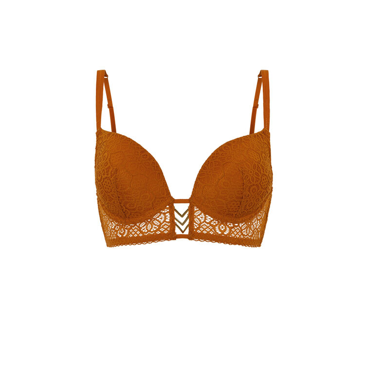 Sujetador corpiño push-up de encaje con detalle ethnobiz terracota.