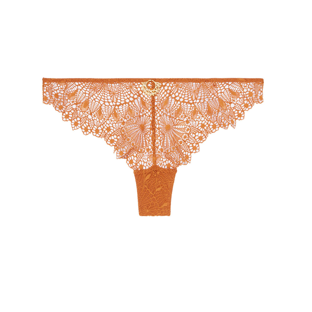Tanga de encaje con detalle de joya - café café.