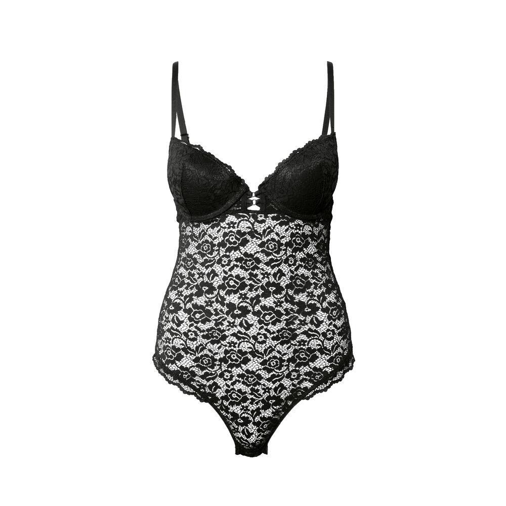 Body de aumento con encaje de flores - negro negro.