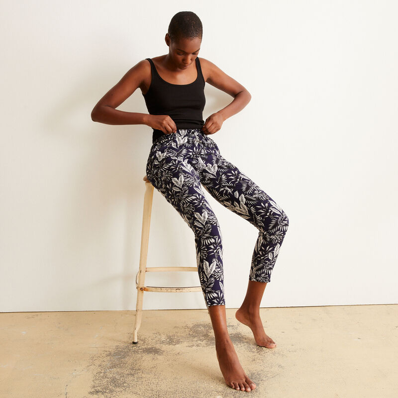 pantalón con motivos de hojas - azul pantalón con motivos de hojas - azul ;